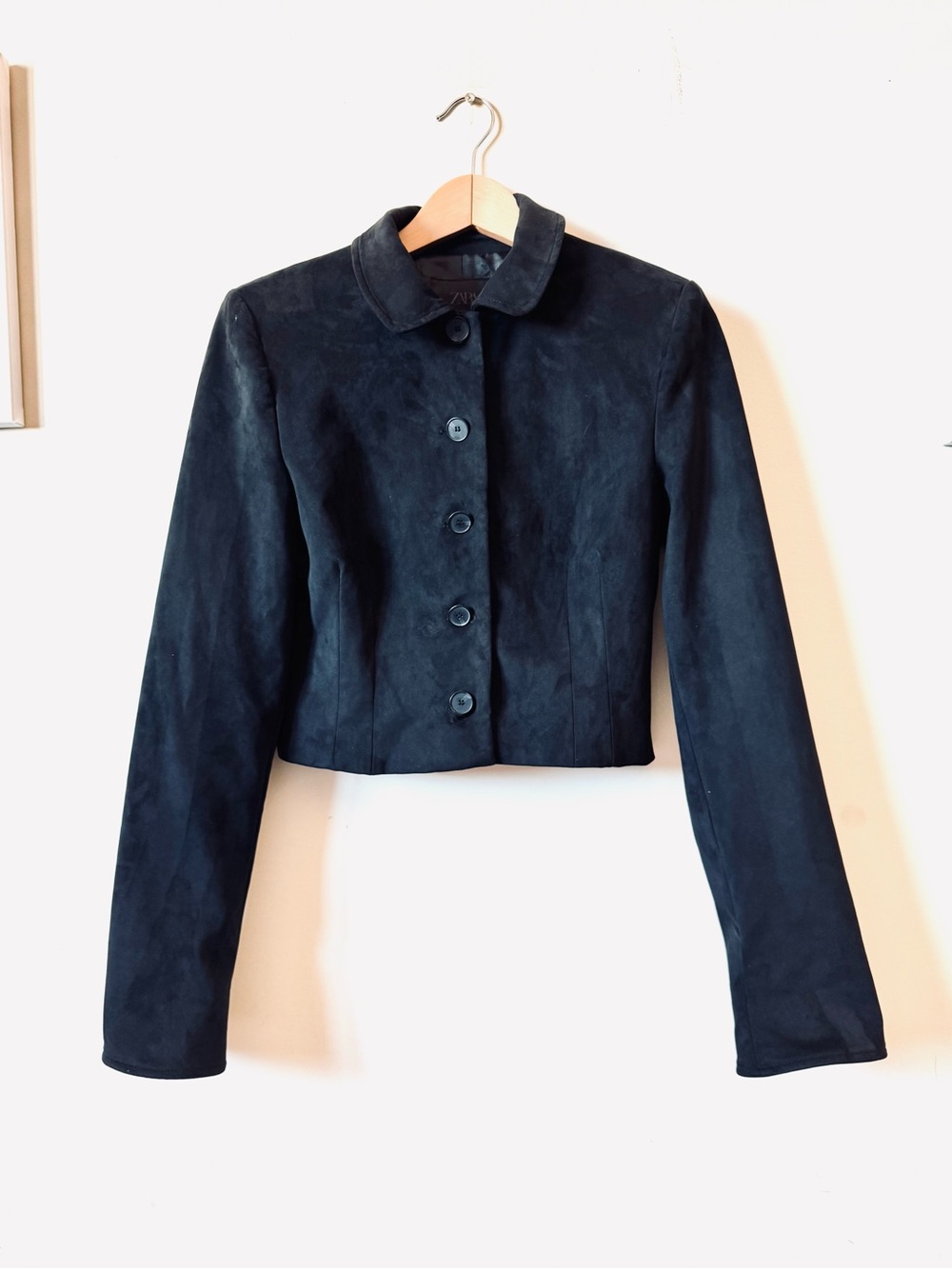 Zara Sz M Faux Suede Black Cropped Jacket 2010/707/800/M